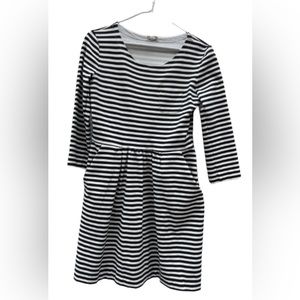 J.CREW Black/Ivory Striped 3/4 Sleeve Dress
